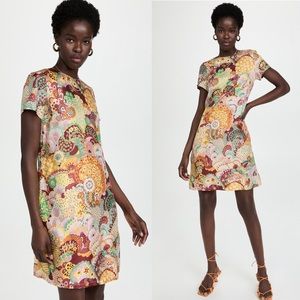 La Double J Mini Swing Dress Holi Print Silk Twill Made in Italy Size XL